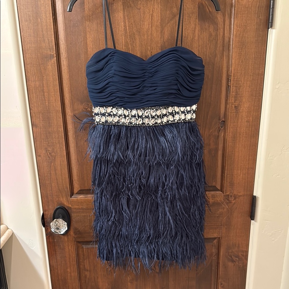 Blue Ruched Sweetheart Tiered Mini Dress